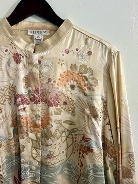 Vintage Citron 100% Silk Blouse Size XL
